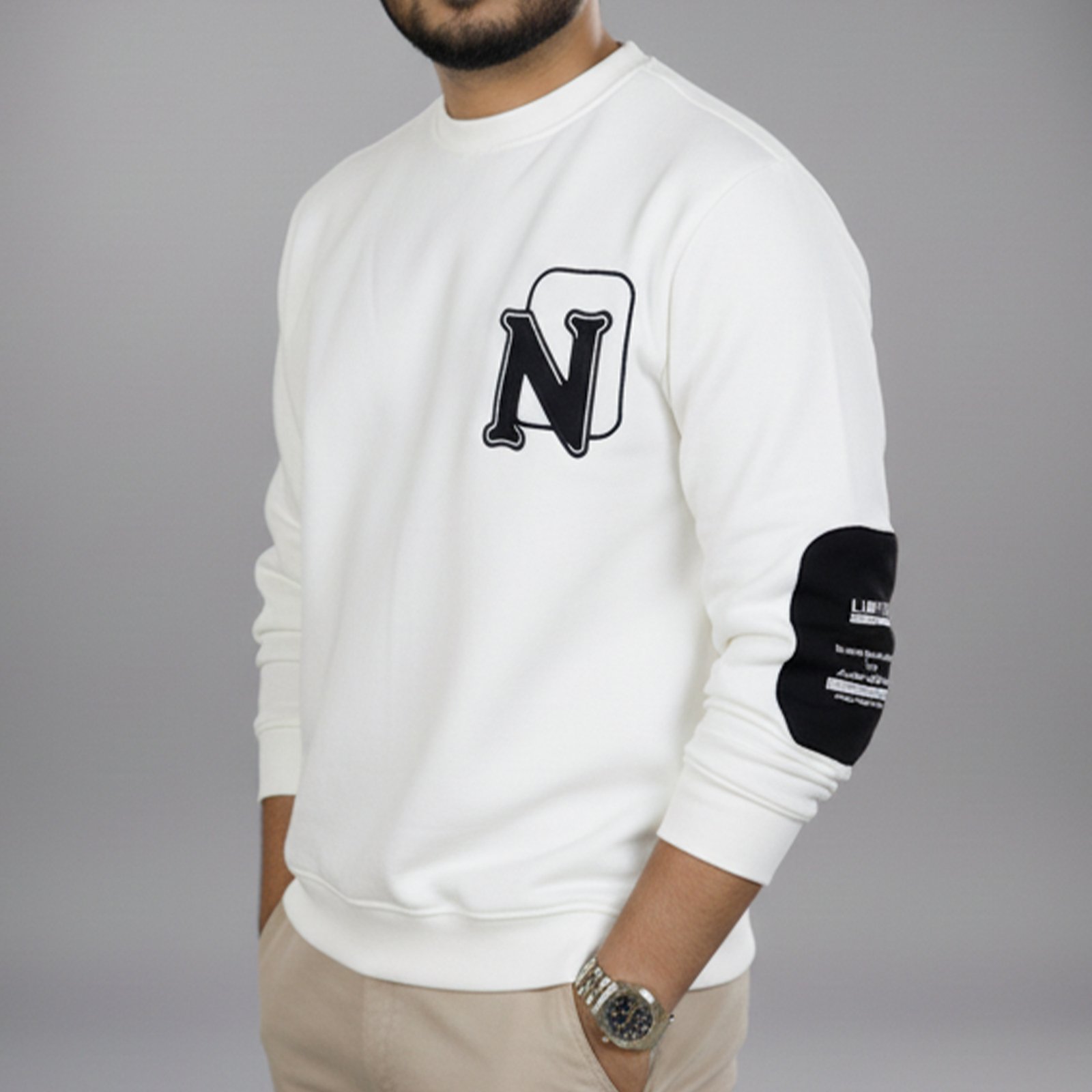 2-2 Premium N-Design Sweatshirt for Men - White - Image 1