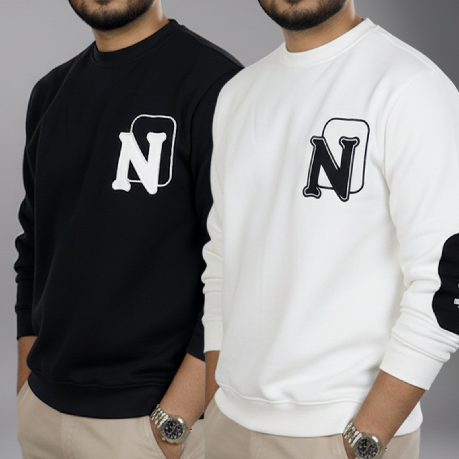 2-3 Premium N-Design Sweatshirt for Men Combo - White & Black - Image 1